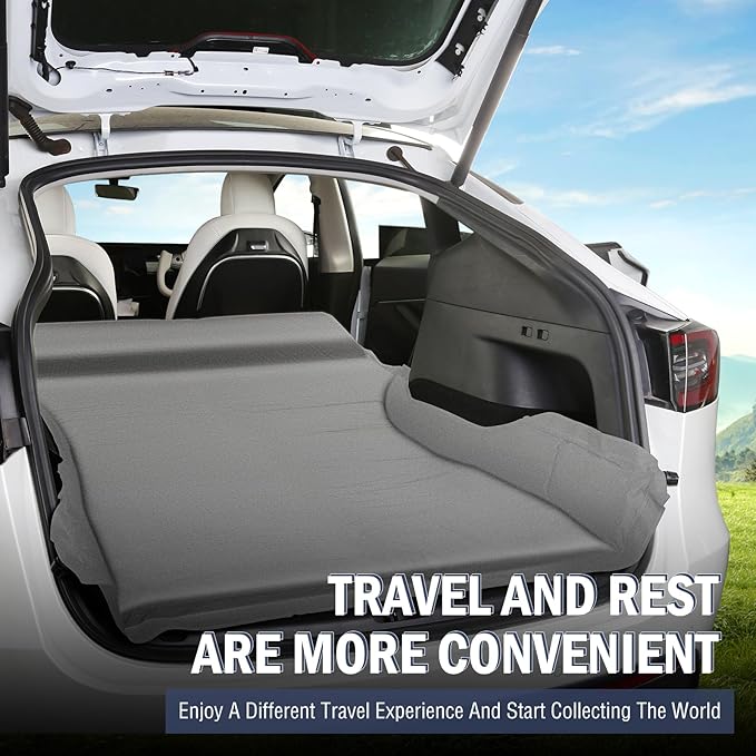 Self Inflating Sleeping Pad for Tesla Model Y 2024-2020 Memory Foam Portable Camping Mattress Car Camping Mattress Bed for Model Y Chamois Surface for All Season