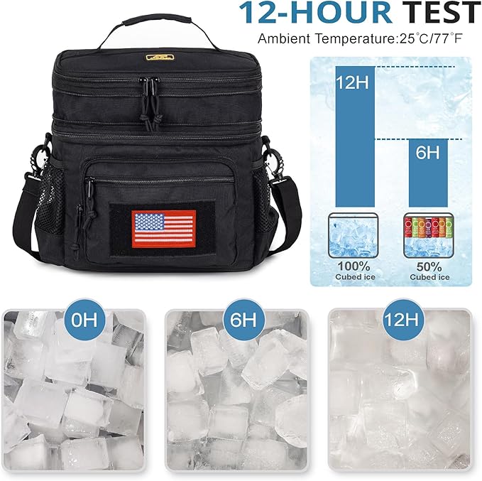 ATRIPACK Lunch Bag for Men, Double Deck Tactical Lunch Box Work with Shoulder Strap MOLLE Webbing Large Lunch Cooler Leakproof Insulated (Black)
