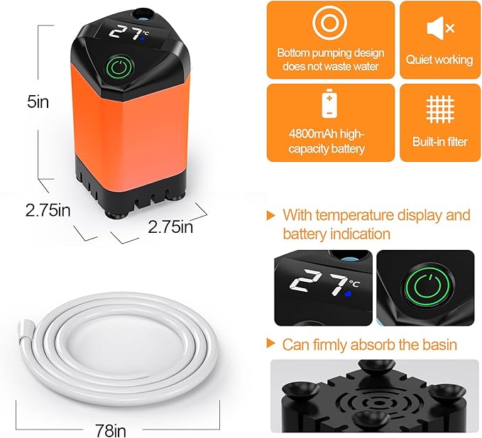 Portable Camp Shower, Camping Shower Pump with 4800mah USB Rechargeable Batteries, Carryable Temperature Display Shower for Camping, Hiking, Traveling