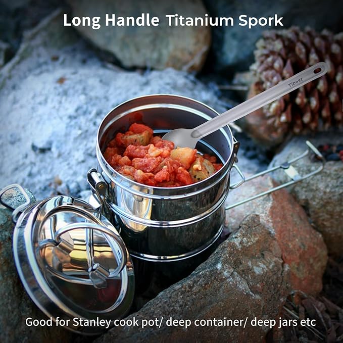 Titanium Spork Long Handle, 8.7" Camping Spork, Backpacking Spoon, Ultra Lightweight Camping Utensil for Backpacking Camping, Hiking, Travel
