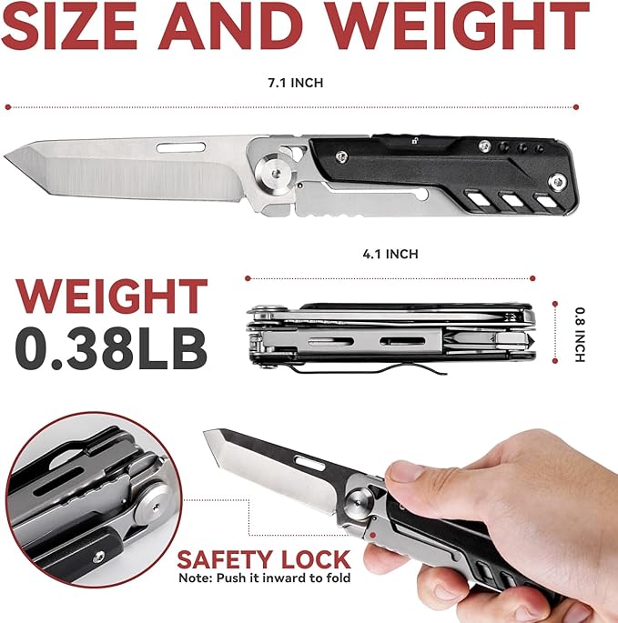 Multi-Tool Pocket Knife, JIANSLIFE Camping Multitools with Clip, Removable Folding Knife, Scissors, Screwdrivers and Glass Breaker, Black