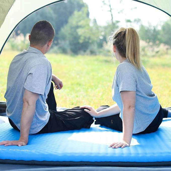 KingCamp Double Sleeping Pad, 2 Person Queen R 7.5 Self Inflating Sleeping Pad 3" Thick Foam Mattress Mat with Contoured Design & Honeycomb Surface Cut for Camping Tent Car Backpacking (BLUE/CHARCOAL)