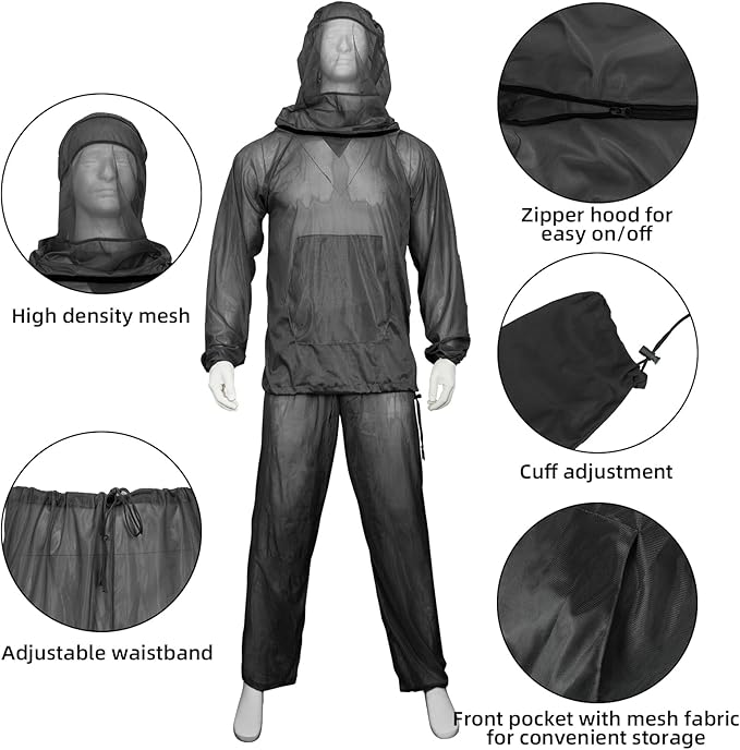 Mosquito Net Suit Camo Hunting Mesh Suit Bug Net Clothing with Hood Outdoor Protection No-See-Ums Garden Camping