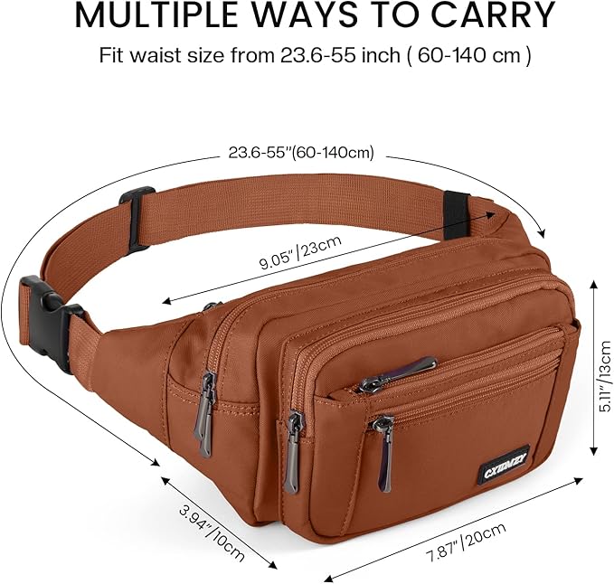 CXWMZY Fanny Packs For Women & Men Waist Pack Hip Bum Bag with Multi-Pockets Large Capacity Waterproof Casual Bum Bag for Disney Traveling Casual Cycling Running Hiking (Brown1)