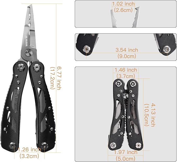 Kaba 12-in-1 Multitool Pliers of Fishing Tools, Professional Stainless Steel Multitool Pliers,Pocket Knife,Bottle Opener,Apply to Survival,Camping, Hunting and Hiking DIY Gifts for Men