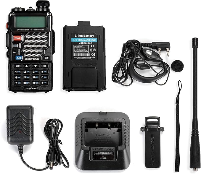 5 Pack Baofeng UV-5R+ Plus Ham Radio Handheld, Dual Band Two Way Radio Rechargeable Long Range Walkie Talkies, with Earpiece & Programming Cable (Black)