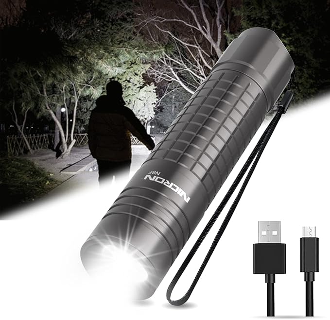 NICRON 800 Lumen N8F Flashlight with 5 Modes,Zoomable LED Flashlight with Rechargeable Battery and Micro-USB,IP65 Waterproof and Dustproof,Suitable for Camping,Hiking,Fishing, Jogging,Outdoors