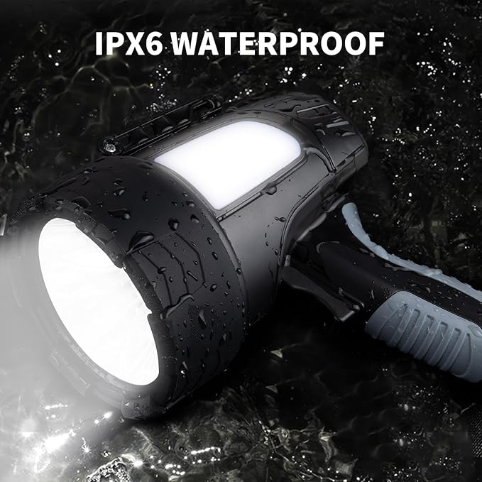 Rechargeable Spotlight Flashlight, 990,000 Lumen Super Bright Led Spotlight with 6 Modes & Foldable Tripod, Powerful Spot Light 30H Long Runtime, Handheld Spot Light for Outdoor Boating Hunting