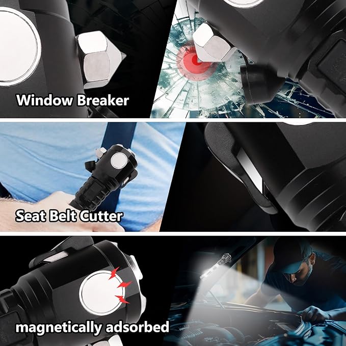 Multi-Function Emergency with Window Breaker and Seatbelt Cutter, LED Flashlight, Strobe SOS Beacon,Mobile Power,Alarm Rescue, 2024 Version,for car,Outdoor,Hiking, Fishing, Dog Walking