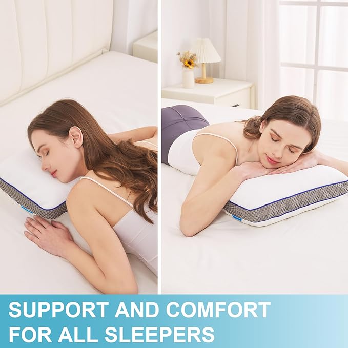 Camping Pillow Dual-Cover Memory Foam Pillows for Travel with Height Extender - 5 Layers Firm Support Small and Portable Camping Pillow for Sleeping (15'' × 9.5'',White)