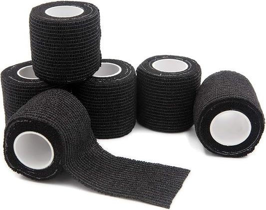 First Aid Tape - Cohesive Wrap Bandages (2 inches x 5 Yards, 6 Packs, Black)