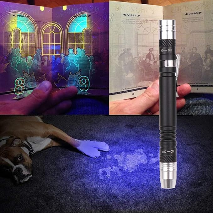 MODOAO LED Flashlight Pen Light, White and purple dual light flashlight for Test,LED Mini Pocket Pen Clip Flashlight work for Camping, Outdoor, Fishing, Emergencies
