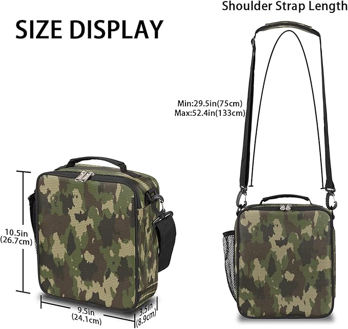 Pardick Camo Insulated Lunch Bag for Kids Students Lunch Box Meal Holder Camouflage Green Reusable Cooler Bag for Boys Thermal Lunch Box for School Picnic Travel Outdoor