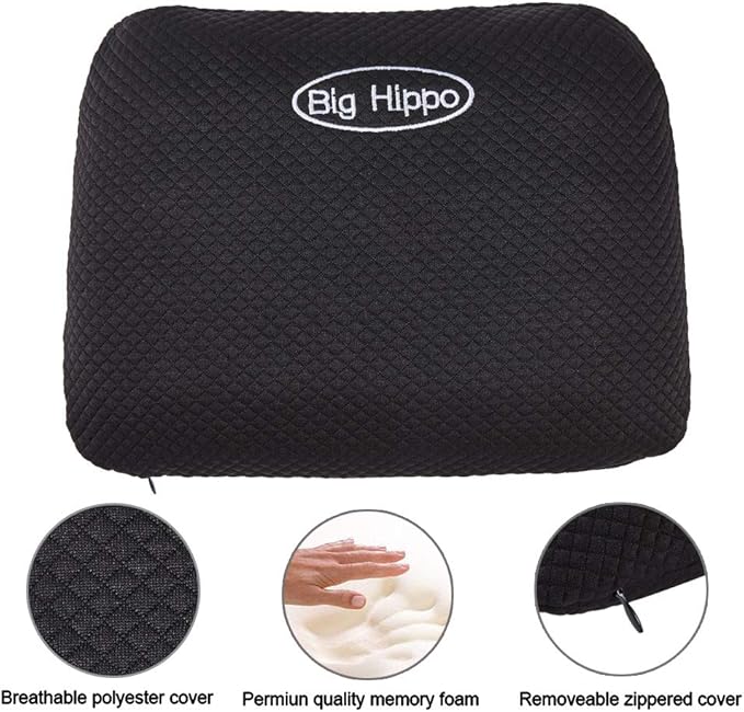 Big Hippo Camping Pillow for Sleeping - Memory Foam Travel Pillow Nap Pillow with Removable Pillow Cover,Soft Small Pillow (Black)