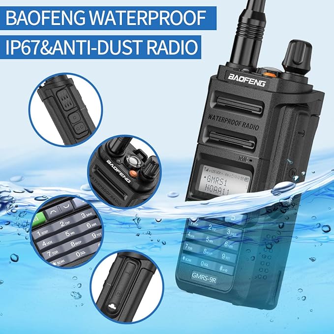 Baofeng GMRS-9R GMRS Radio Waterproof IP67 Two Way Radios GMRS Repeater Capable Rechargeable Walkie Talkies Long Range NOAA Weather Alerts Scan with Extra Tactical Antenna,2800mAh Battery,Speaker Mic