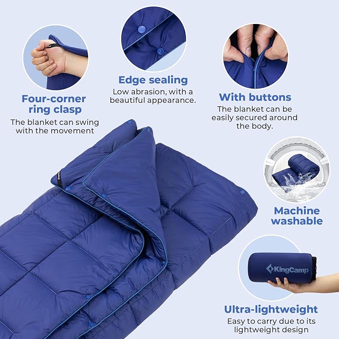 KingCamp Lightweight Camping Blanket - Multifunctional and Warm Quilt with Snap Button, Water Repellent, for Travel, Airplane, Hiking, Picnic