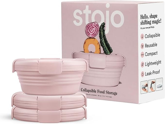 STOJO Collapsible Bowl 3 Set - Carnation Pink, 36oz - Reusable Silicone Bowl for Hot and Cold Food - Perfect for Travel, Meal Prep, To-Go Lunch, Camping & Hiking - Microwave & Dishwasher Safe