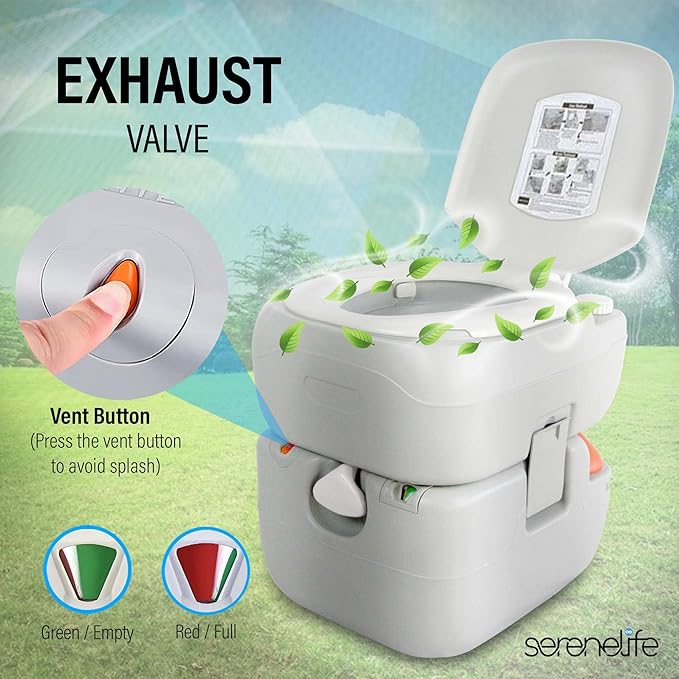 SereneLife Portable Toilet, Camping Porta Potty, 5.8 Gallon Waste Tank, Indoor Outdoor Toilet with CHH Piston, Leak-Proof Cassette Toilet for RV, White, 5.8 Gallon Upgraded, SLCATL360