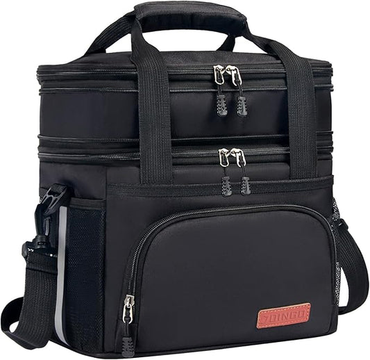Lunch Box For Men/Women,Large Double-layer Insulated Expandable Reusable Leakproof Cooler Bags For Adults,Lunch Bag With Adjustable Shoulder Strap For Office Travel Picnic(Black)