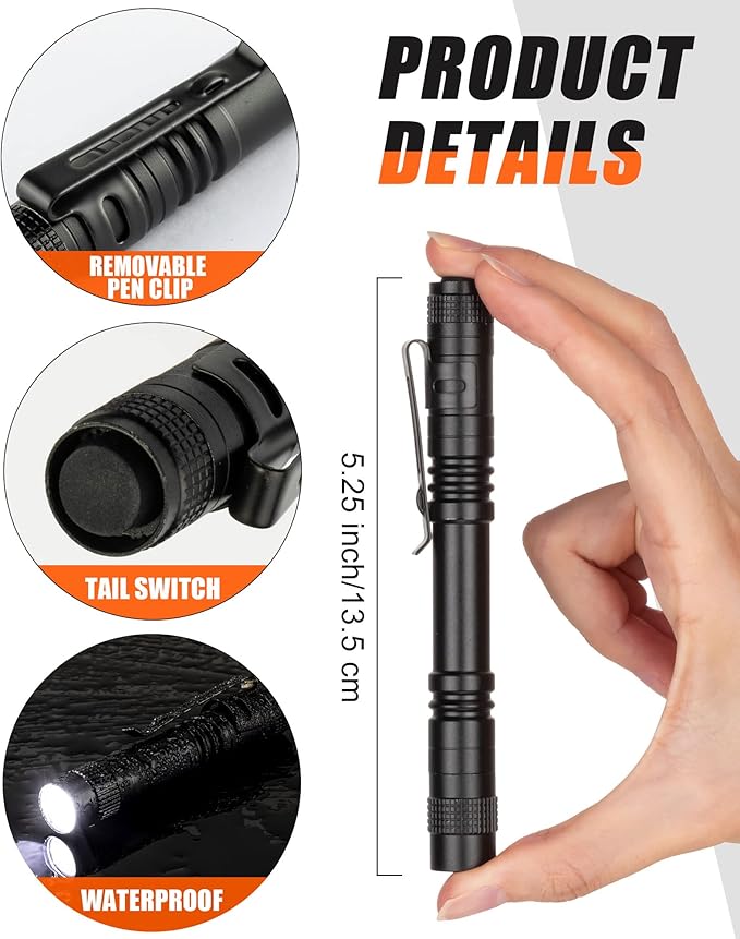 Vinsot 20 Pcs LED Pocket Flashlight Mini Small Handheld Pen Light Bulk Flashlight Tactical Torch with Clip LED Pen Pocket Light for Police Camping Outdoor Inspection Security (5.12 Inch)