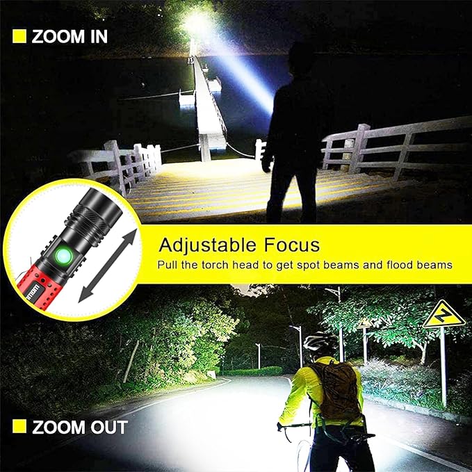 wowlite Flashlight Rechargeable, Super Bright Pocket LED Flashlights with Adjustable Brightness, Zoomable High Lumens Small Flash Light, Long Lasting for Outdoor Camping Home Emergency (Red)