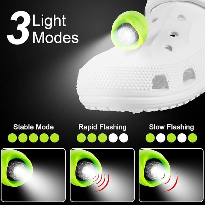 Rechargeable Headlights for Croc Shoes 3 Mode Flashlights Shoe Decoration Charms for Nighttime Activities Camping,Dog Walking,Handy Camping 2 Pcs