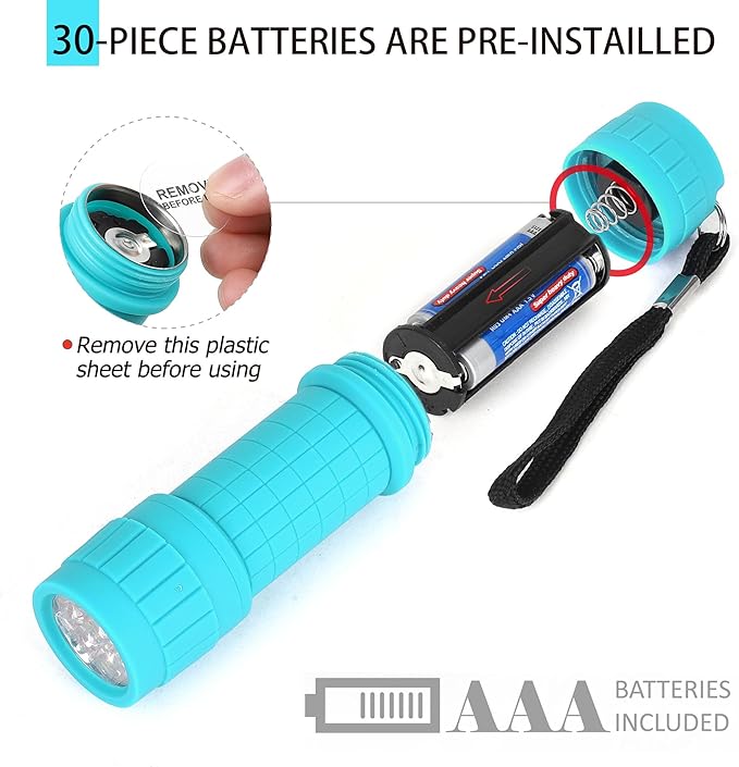 FASTPRO 10-Pack, 9-LED Mini Flashlight Set, AAA Batteries are Included and Pre-Installed, Perfect for Class Teaching, Camping, Wedding Favor
