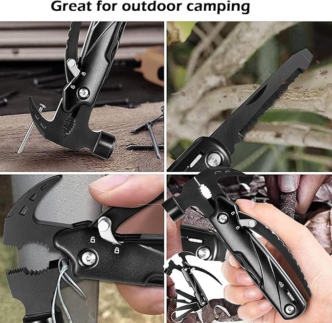 Hammer Multitool, 9 in 1 Mini Portable Survival Tool with Hammer Nailing Device, Pliers, Knife, Saw, Cross Screwdriver for Camping, Hiking, Gifts for Dad and Boyfriend