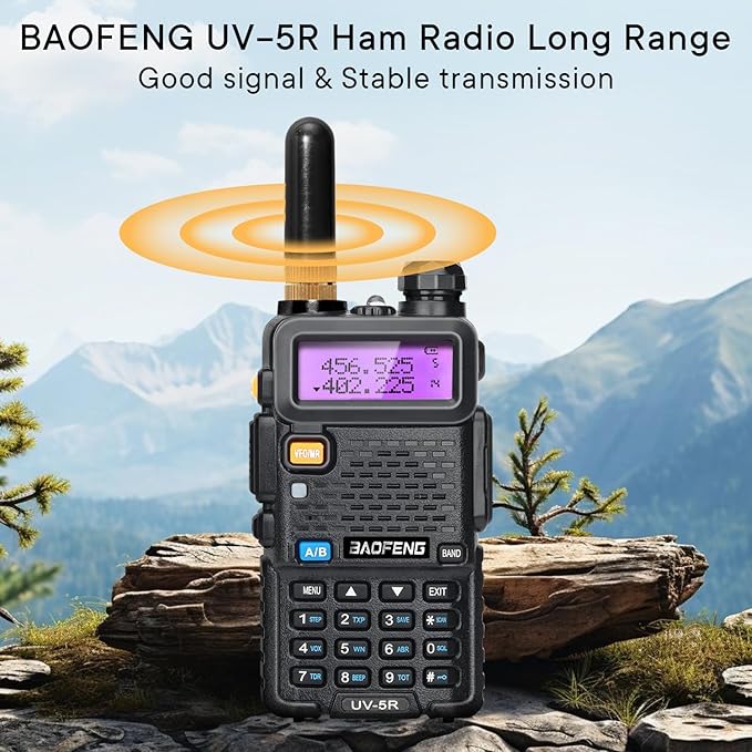 BAOFENG UV-5R Ham Radios Long Range—8W Dual Band Rechargeable Walkie Talkie Portable Two-Way Radios, UV5R Handheld Radio with Four 1800mAh Li-ion Batteries (2 Pack)