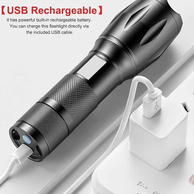 Red Flashlight Rechargeable 2 Pack, LED Green Light Flashlight, Blue Light Flashlights, 4 in 1 White Light, Red Light, Blue Lights and Green Lights, 4 Modes, Waterproof Zoomable Flash Light