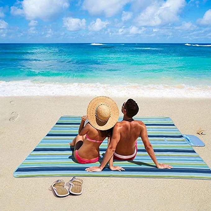 Large 80"x 60" Beach Blanket, Outdoor Picnic Blankets, Waterproof Sandproof Portable Blankets, Foldable and Lightweight for Spring Summer Camping, Beach, Park (Blue)