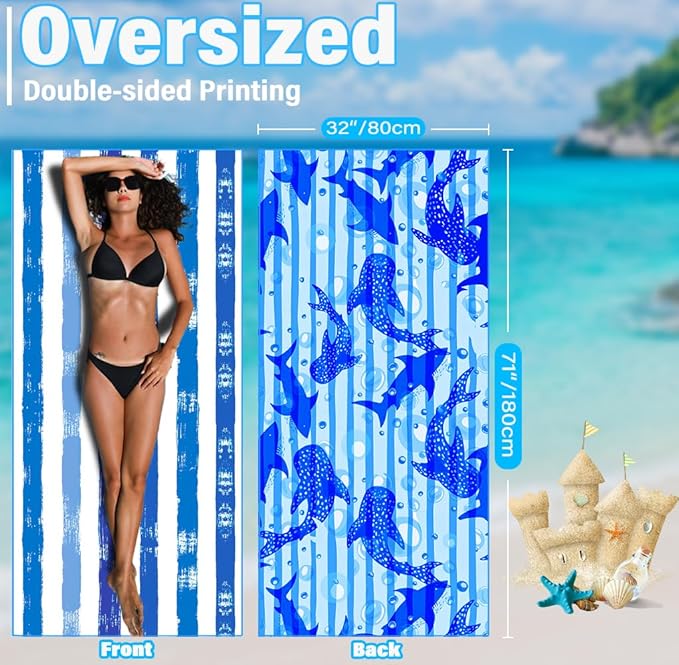 Lightweight Thin Microfiber Beach Towel Sand Free Quick Dry Absorbent Compact Soft Pool Swim Travel Towels Extra Large Oversized Beach Accessories Packable Essentials Stuff Gifts for Adult