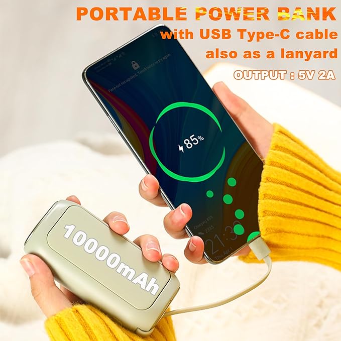 Hand Warmers Rechargeable, 16 Hrs Heating time, 10000mAh 2 in 1 Reusable Electric Portable Pocket Heater Hot Hands, Heat Therapy Great for Raynauds, Camping, Football, Women Men Gifts