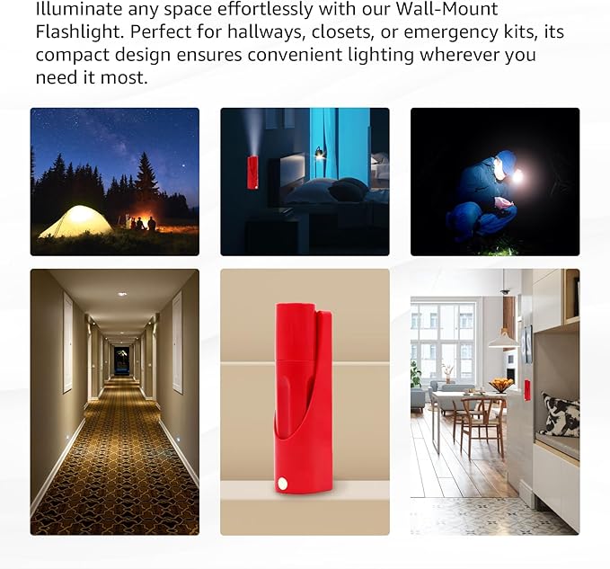 LED Flashlight, Wall-mount LED Handheld Light with 6 Ultra Bright Led ideal for Emergency Preparedness, Power Failure, Outdoor, Camping, Night light, Red (Red)