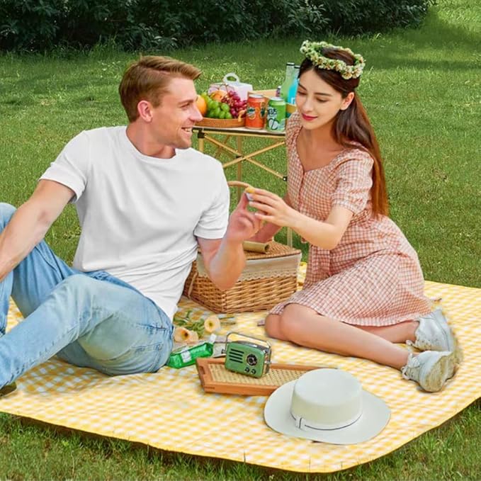 Extra Large Picnic Blanket Beach Blankets, 80''x60'' Picnic Mat Waterproof Sand Proof Foldable Portable for Outdoor Camping Hiking Travel Grass Park Music Festival Lawn Mats (yellow, 80x60 inch)