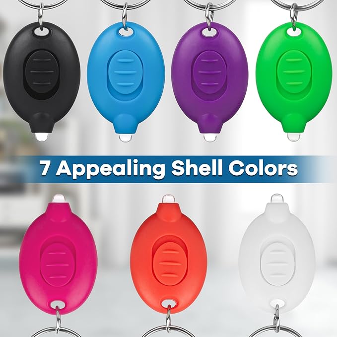 7 Pcs LED Keychain Flashlight Mini Keychain Light Ultra Bright Tiny Flashlight Small Portable Light Battery Powered with Key Ring for Outdoor Activities And Emergency Lightning, 7 Colors of Shells