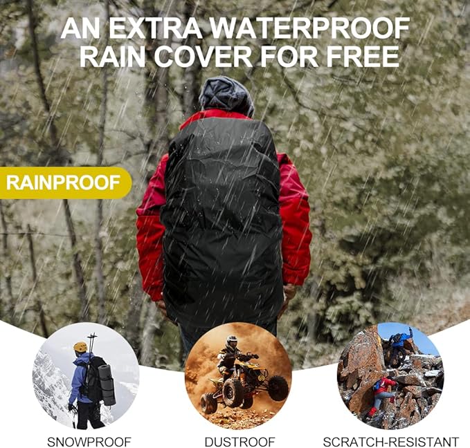 INOXTO 40L Hiking Backpack, Camping Backpack with Waterproof Rain Cover for Men, Outdoor Sport Travel Daypack for Climbing (065 Black)
