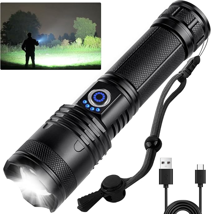 Rechargeable Flash Light Flashlights High Lumens, 990000 Lumens Super Bright LED Tactical Flashlight, 5 Modes IPX6 Waterproof, Powerful Handheld Flashlights for Camping Emergency Outdoor