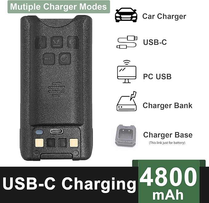 BAOFENG UV-9G Battery USB-C Charger Enlarge 4800mAh Capacity Thicken BL-9 Li-ion Battery for UV-9R Plus GMRS-9R Accessories BF-T57 Walkie Talkie Battery for Adult