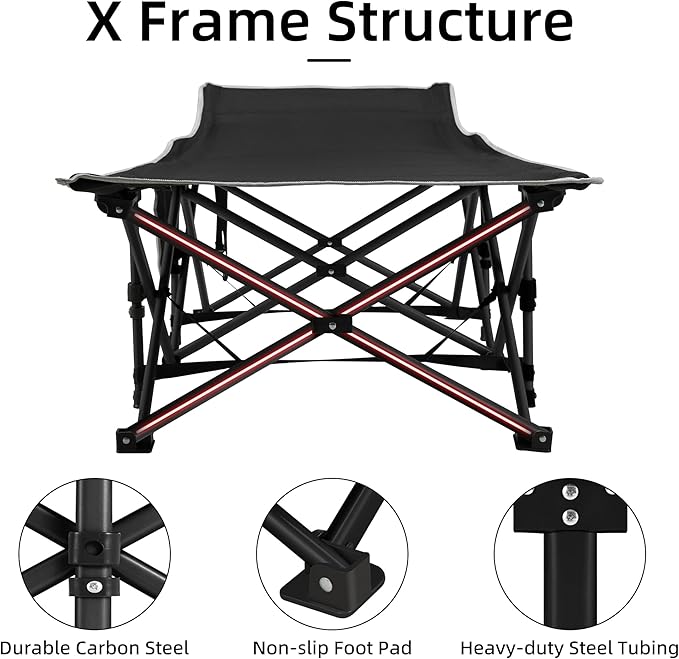 Portable Camping Cot, Sleeping Cot for Adult, 28" Extra Wide Heavy Duty Folding Cot with Thick Mattress, Portable Camping Bed for Outdoor Camping/Office, Home Nap 2Pcs (Black)