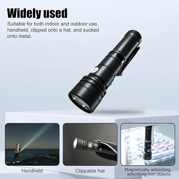 CYANSKY Rechargeable Flashlight,Super Bright,Flashlights High Lumens, Small EDC Flashlights for Emergencies,with Magnetic Base,IP68 Waterproof Flash Light for Camping,Hiking,Outdoor,Home (Black)
