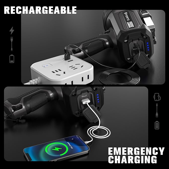 FORTO Rechargeable Spotlight 10000 Lumen Ultra Bright IPX7 Waterproof Spotlight, Boat Spotlight with EVA Carrying Case Tripod, 7 Light Modes Handheld Spotlight Flashlight for Marine Boat Hunting