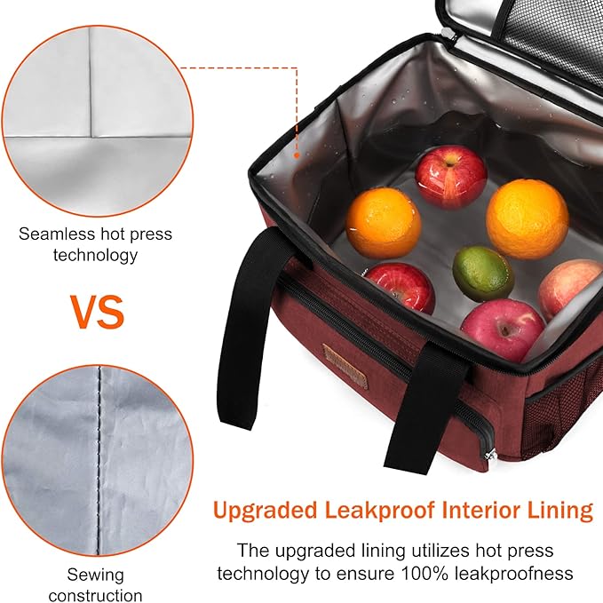 Femuar Lunch Bags for Women/Men, Insulated Lunch Bag for Work Office Picnic - Large Lunch Cooler Bag Leakproof Lunch Box with Adjustable Shoulder Strap for Adults - Red(15L)