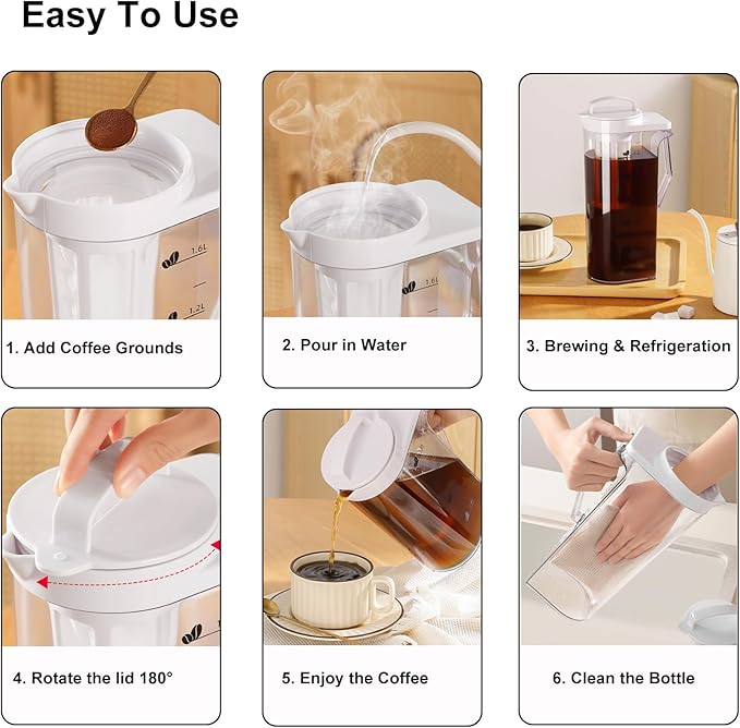 LITIFO Cold Brew Coffee Maker, 74oz Portable Iced Tea and Coffee Maker with Precision Filter, Leak-Proof,Heat-Resistant, Dual Handles for Camping/Home Kitchen (74oz)