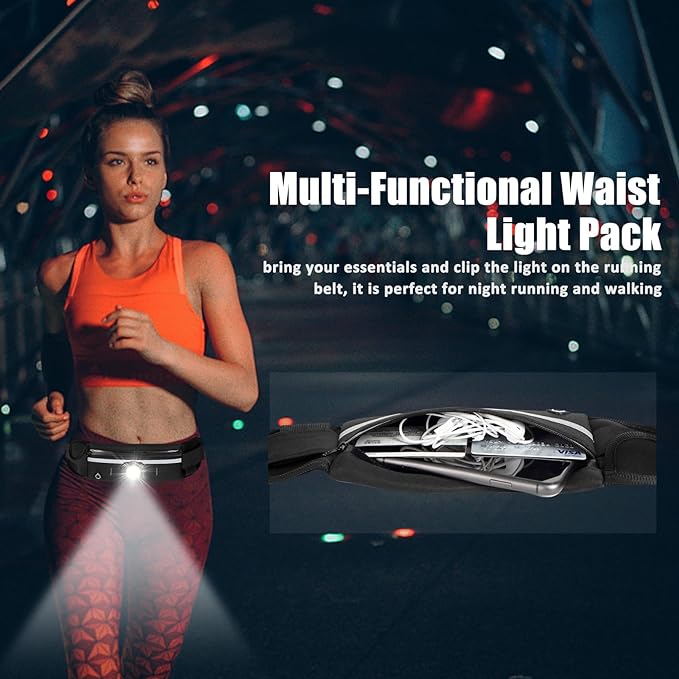 Minsk Running Lights, 1000Lumens Wearable Light Clip on Waist Belt, Super Bright COB Light with Adjustable Large Fanny Packet for Running, Walking, Hiking at Night(Waistlight)