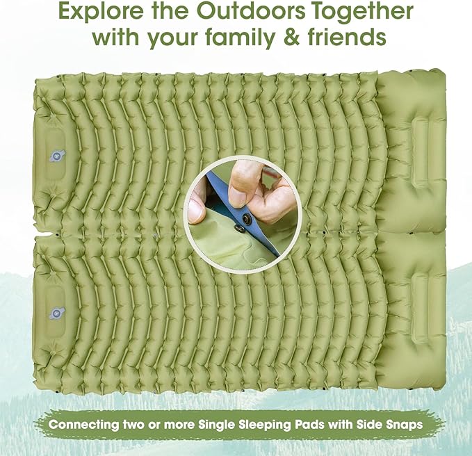 Sleeping Pad for Camping, Self Inflating Sleeping Pad Extra Thick Sleeping Mat with Pillow Built-in Foot Pump, Ultralight Inflatable Sleeping Pads Connectable Air Mattress for Backpacking