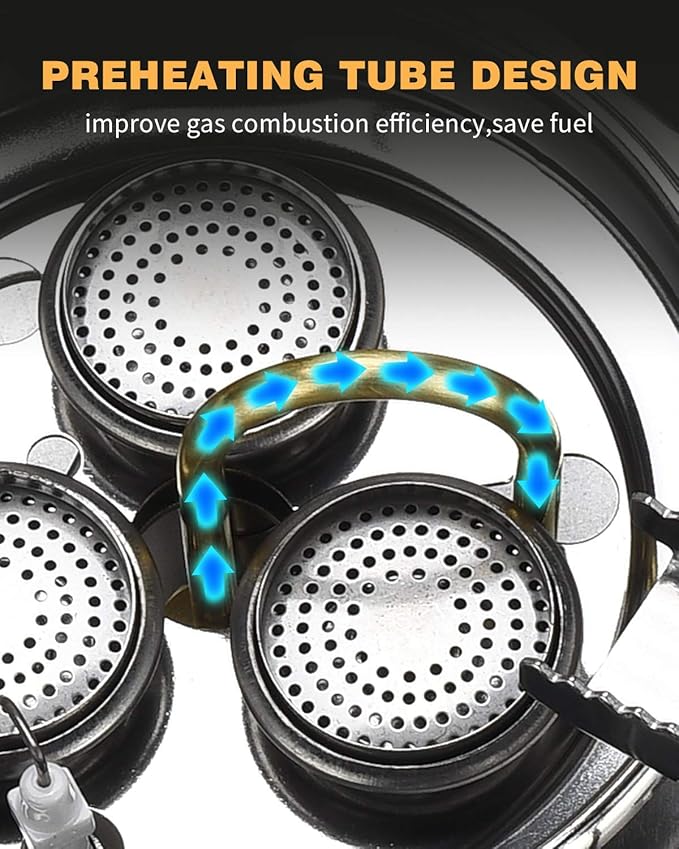 Bulin Camping Gas Stove Burner 6800W Adjustable 3 Burners Ultralight Windproof Backpacking Stove Portable Propane Stove Camp Stoves for Camping Hiking Backpack Outdoor