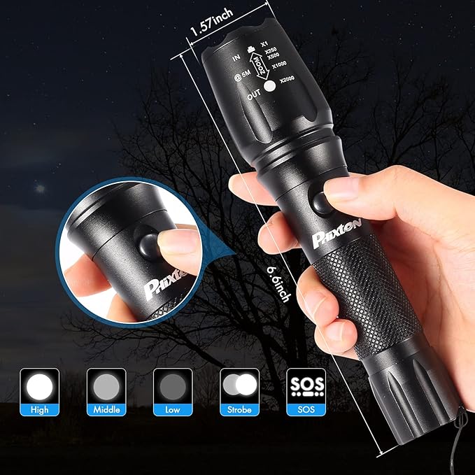 PHIXTON Rechargeable Flashlights High Lumens, 5000 Lumen USB C Chargeable LED Flashlight, Bright Strong Handheld Flash Lights, Long Lasting, Adjustable Focus, 5 Modes, for Emergencies Hiking Gift