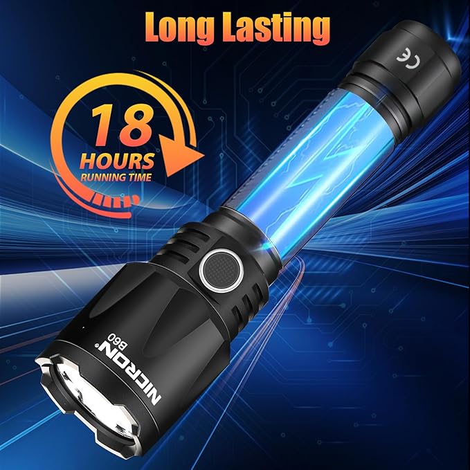 NICRON 1400 Hight Lumens Flashlight, Rechargeable Tactical Flashlight: Led Flashlight Small, Super Bright Powerful Flashlight for Camping, Charged with Type C Cable