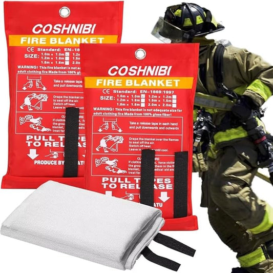 COSHNIBI Fire Blanket Emergency for Kitchen, Fiberglass Retardant Safety Blankets for Home, Fireplace,Grill,School,Car, Office, Warehouse,2 Pack 39.3x39.3 inch